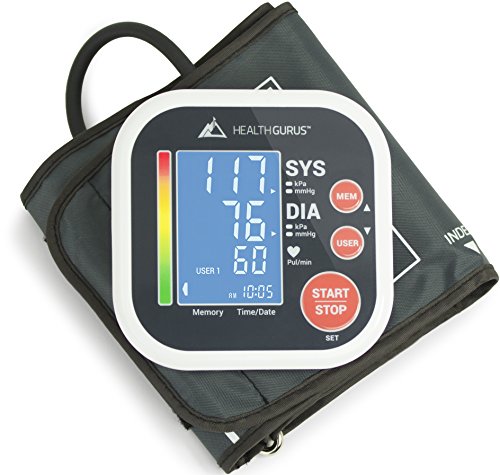 Health Gurus Professional Upper Arm Blood Pressure Monitor with Easy-to-Read Backlit LCD, One-Size-Fits-All Cuff and Nylon Storage Case by Greater Goods