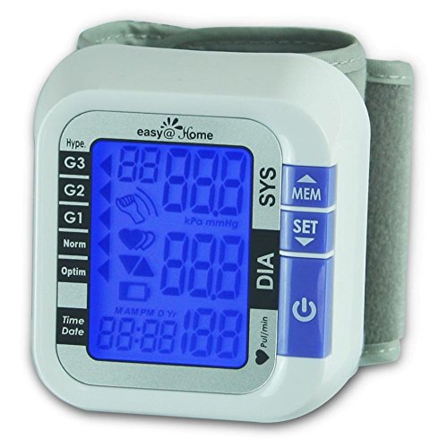 Easy@Home Digital Wrist Blood Pressure Monitor with Heart Beat / Pulse Meter Function - FDA Approved For OTC Use BP Monitor with Carry Case and Battery, Backlit Large Display, EBP-017