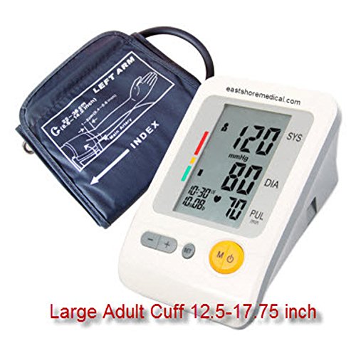 EastShore  Arm Digital Blood Pressure Monitor With Large Cuff Fit Arm Circumference Upto 17.7 Inch . 120 Memory ,Irregular Heart Beat detector, Jumbo LCD