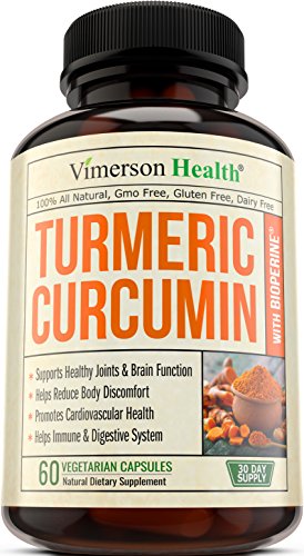 Vimerson Health Turmeric Curcumin with Bioperine Anti-Inflammatory, Antioxidant & Anti-Aging Supplement with 5mg of Black Pepper for Better Absorption. All Natural & Non-Gmo Joint Pain Relief