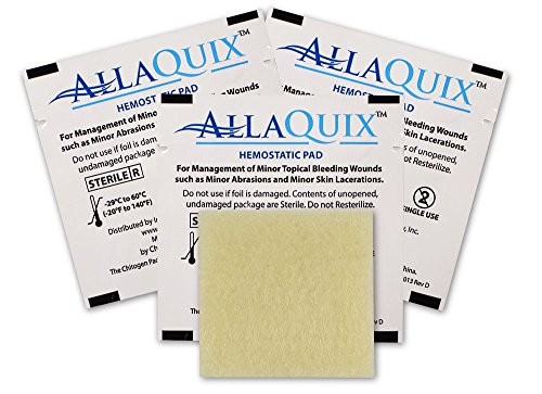 (Pack of 3) AllaQuix Stop Bleeding Pad • (SMALL 1-inch square) • Professional-Grade First-Aid Hemostatic Gauze (Blood Clotting Bandage)