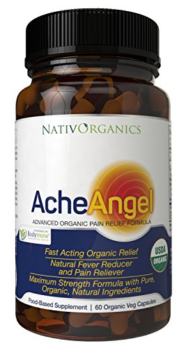 Natural Pain Reliever - USDA Organic Pain Relief For Headaches, Muscle Aches, Joint Pain, Arthritis - With Aloe Vera + Sea Buckthorn Berry - 60 Vegan Caps - All Natural Pain Killer - AcheAngel