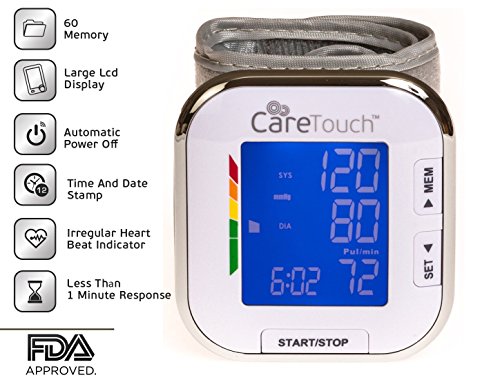 Care Touch Fully Automatic Wrist Blood Pressure Cuff Monitor - Platinum Series, 5.5