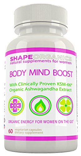 Shape Organics BODY MIND BOOST Energy Clarity Focus Concentration Mood Attention Brain and Nervous Anti Anxiety Stress Panic Depression Improve Memory Support w/ Ashwagandha DMAE Ginseng Bacopa Ginkgo