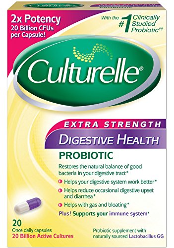 Culturelle Extra Strength Digestive Health Daily Formula, One Per Day Dietary Supplement, Contains 100{0ad59209ba3ce7f48e71d4a0dc628eee9b107ea7079661ded2b3bda89b047a8b} Naturally Sourced Lactobacillus GG –The Most Clinically Studied Probiotic†, 20 Count
