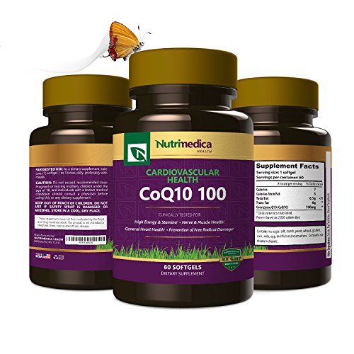 CoQ10 Supplement for Cardiovascular Heart Health Support, Helps Boost Energy & Improve Digestion - All Natural Vitamin - 100mg Softgels - 60 Pack - by Nutrimedica