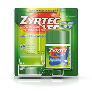 Zyrtec Prescription-Strength Allergy Medicine Tablets With Cetirizine, 70 Count, 10 mg - Pack of 2