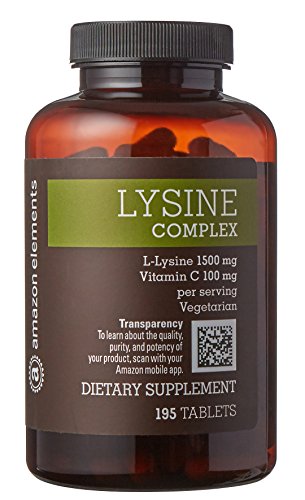 Amazon Elements Lysine Complex 1500mg with Vitamin C, Vegetarian, 195 Tablets