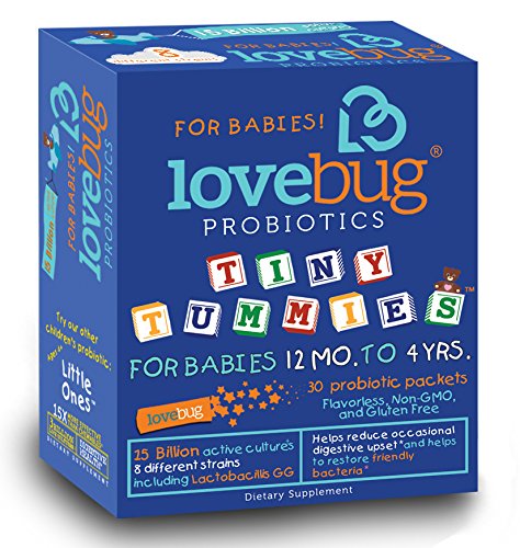 LoveBug Tiny Tummies Probiotics, 30 Packets, Probiotic Supplements for Children 12 Months To 4 Years, for Digestive Health and Immune System Support - Recommended with Kids Vitamins