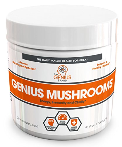 Genius Mushroom – Lions Mane, Cordyceps and Reishi – Immune System Booster & Nootropic Brain Supplement – Wellness Formula for Natural Energy, Stress Relief, Memory & Liver Support, 90 Veggie Pills