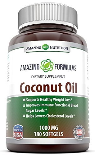 Amazing Nutrition Amazing Formulas Extra Virgin Coconut Oil Dietary Supplement - 1000mg - 180 Softgels - Weight Management & Immune System Support - Promotes Heart Health