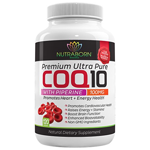 Pure CoQ10, HEART-GUARD Q10 Formula Provides The Highest Level of Cardiovascular Protection & Cellular Energy + Max Absorption Piperine: Purest Form of Black Pepper Extract, 100mg, 120 Softgels