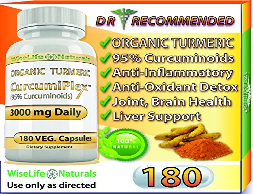 ORGANIC Tumeric Curcumin 3000 mg 180 Veg Capsules 95% Curcuminoids, Support Cardiovascular, Healthy Joints, Pain Supplement w Bioperine Piperine Black Pepper Extract Non Gmo Pills Advanced Absorption