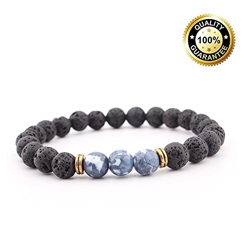 SULYSI Adjustable Natural Lava Stone Agate Bracelet Essential Oil Diffuser for Men Women,aromatherapy ideal for anti-stress or anti-anxiety