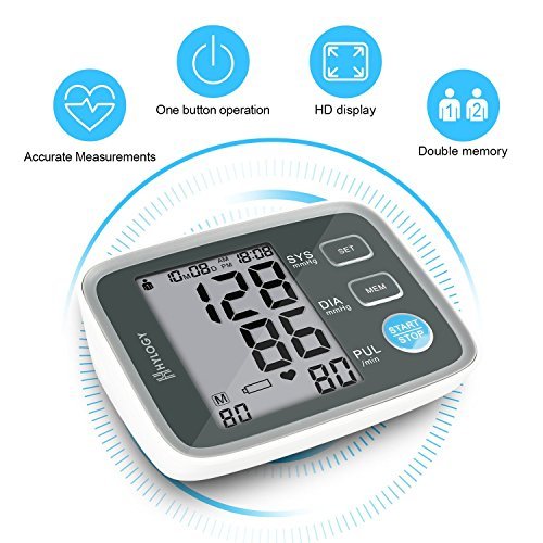 Blood Pressure Monitor, HYLOGY Digital Automatic Upper Arm BP Monitor Cuff 8.7 to 12.6 Inch, Large Screen Display and 2 Users Mode 2*90 Memory Storage