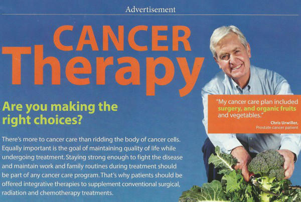 cancer advertising man with vegetables
