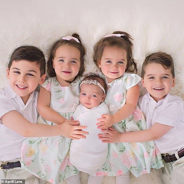 After years struggling to conceive, Aprill and Bruab are now the proud parents of five children, Miles, Marlee, Juliet, Josie and Mark (left to right)