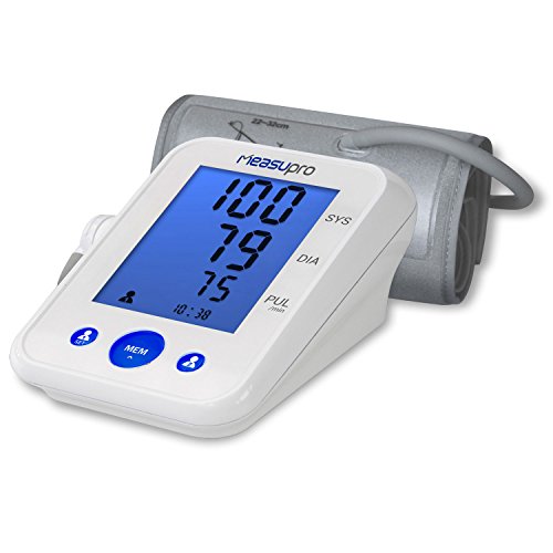 MeasuPro Digital Upper Arm Blood Pressure Monitor and Heart Rate Monitor with Two User Modes, IHB Indicator, Hypertension Color Alert Display, Desktop Design and Memory Recall