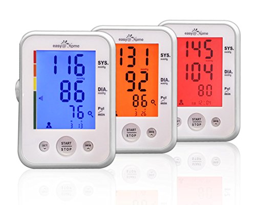 Easy@Home Digital Upper Arm Blood Pressure Monitor (BP Monitor) with 3-Color Hypertension Alert Backlit display and Pulse Meter, EBP-095