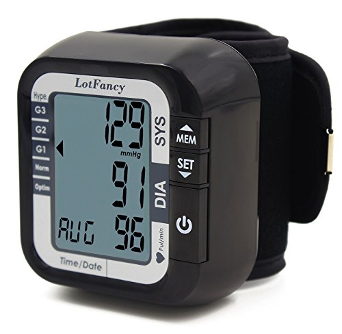 LotFancy Digital Auto Wrist Type Blood Pressure Monitor ,Large LCD Display,Irregular Heartbeat Detection, 60 Records,Average Latest 3 Records (Cuff 5.31-8.46 inch)