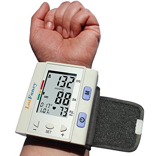 LotFancy FDA Approved Digital Auto Wrist Type Blood Pressure Monitor with Case,30x4 Memories, WHO Indicator,Last 3 Results Average