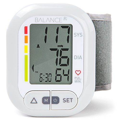 Balance Wrist Blood Pressure Monitor, Ultra Portable High Accuracy Readings with Easy-to-Read LCD, Two User Support and 2-Year Warranty