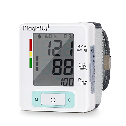 Magicfly Wrist Blood Pressure Monitor with Case, FDA Approved, Heart Zone Guidance and Irregular Heartbeat Detector, 90 Memory Capacity ,Two User Modes