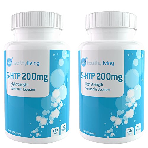 WBP 5-HTP 200mg (2 Bottles) - High Strength Serotonin Booster & Mood Enhancer - Natural Antidepressant - Stress & Anxiety Relief - Helps with Sleep and Well Being - Premium Quality GMP Supplement - 2 x 90 Vegetarian Capsules by WellBeing Pro