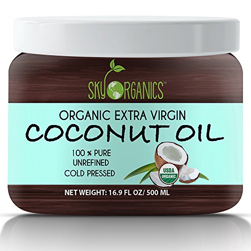 Organic Extra Virgin Coconut Oil by Sky Organics 16.9 oz- USDA Organic Coconut Oil, Cold-Pressed, Kosher, Cruelty-Free, Fairtrade, Unrefined- Ideal as a Skin Moisturizer, Hair Treatment & Baking