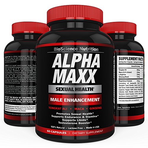 AlphaMAXX Male Enhancement Supplement | Enhancing Libido, Drive, Performance, Boost Testosterone | Ginseng Muira Puama Tribulus 60 Herbal Pills | BioScience Nutrition