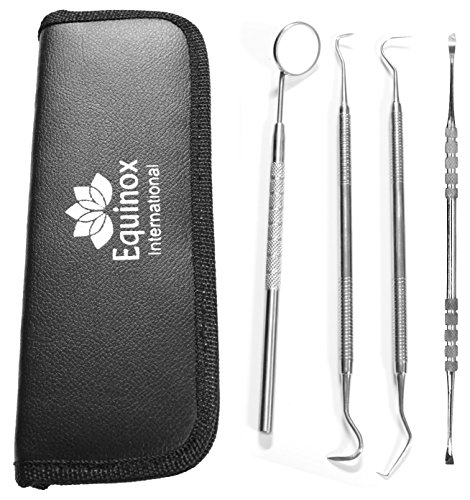 Equinox International Dental Hygiene Kit - Includes Tarter Scraper/Scaling Instrument, Dental Pick, Dental Sickle, and Mouth Mirror - Professional Surgical Grade Dentist Approved Tools