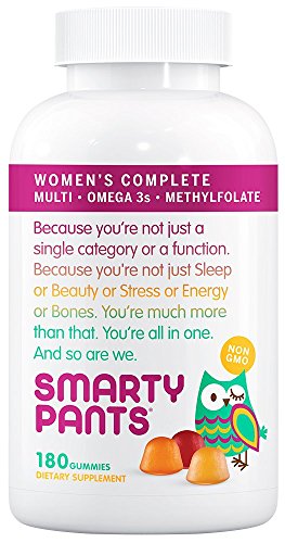 SmartyPants Women's Complete Gummy Vitamins: Multivitamin, CoQ10, Folate (Methylfolate), Vitamin K2, Vitamin D3, Biotin, Methyl B12, & Omega 3 DHA/EPA Fish Oil, 180 count (30 Day Supply)