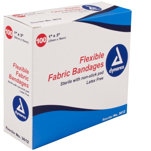 Dynarex Adhesive Fabric Bandage, 1 Inches X 3 Inches Sterile, 100 Count (Pack of 3)