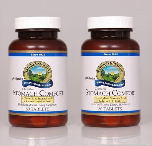 Nature's Sunshine Stomach Comfort Herbal and Mineral Dietary Supplement 60 chewable Tablets each (Pack of 2)