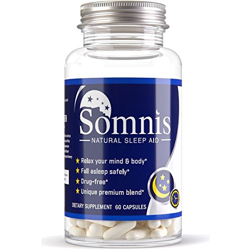 SOMNIS - Natural Sleep Aid - Safe, Effective, Non-Habit Forming Supplement. Extra Strength Sleeping Pills Made with Melatonin, Gaba, and L-Tryptophan - 60 Capsules