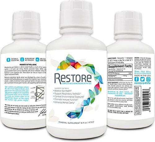 Biomic Sciences RESTORE For Gut Health | Restore 4 Life Trace Mineral & Lignite Liquid For Improved Wellness and Digestion Balance | 16 Ounces