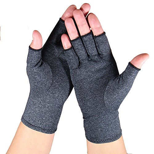 Arthritis Gloves - Relief Finger Joint Pain, Compression Gloves for Arthritis in Hands - Arthritic Fingerless Gloves (Medium, Heather Grey)
