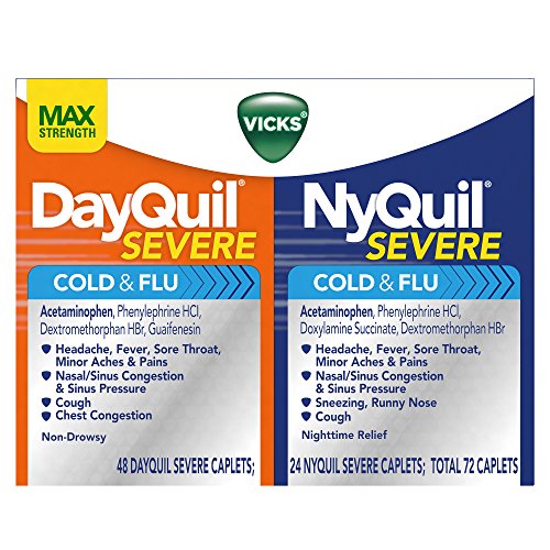 Vicks NyQuil Severe Cough Cold and Flu and DayQuil Severe Cough Cold and Flu Relief Caplets, Convenience Pack 24 Caplets