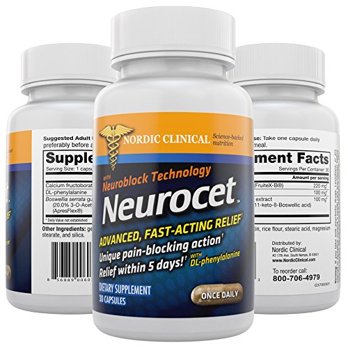 Neurocet. 30 Pain Relief capsules with unique pain-blocking action. Get long lasting relief. The only pain relief vitamins that Contains DL-Phenylalanine.