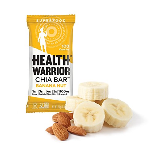 Health Warrior Chia Bars, Banana Nut, Superfood Snack, 100 Calories, 1060mg Omega-3s, 5g Sugar, 4g Fiber, Gluten Free, Vegan, 15 count, Net Wt. 13.2 Oz