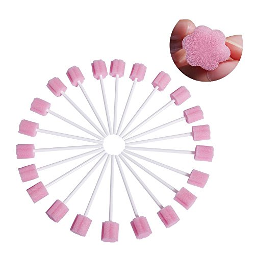 Rancoo Disposable Unflavored Oral Care Sponge Swabs, 50 Count (Pink)