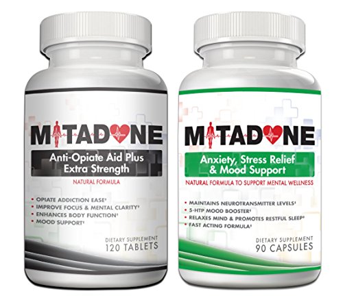 Mitadone Opiate Withdrawal Aid (120 Tabs) & Anxiety/Stress/Mood Support (90 Caps) Combo.Natural Formula Supports Mental Wellness,Opiate Withdrawal Aid Helps Eliminate Cravings,Symptoms,helps you Quit