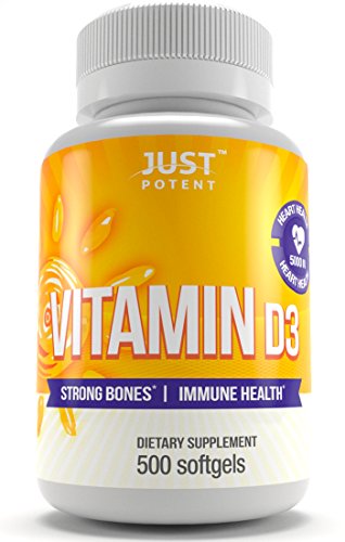 Vitamin D3 Supplement by Just Potent :: 500 Softgels :: 5000 IU :: Strong Bones & Immune Health :: Full Benefits of the Sun in a Tiny Softgel :: 500 Days of Uninterrupted Supply :: Gluten Free