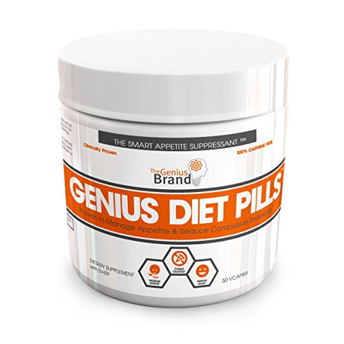 GENIUS DIET PILLS - The Smart Appetite Suppressant for Safe Weight Loss, All Natural 5-HTP & Saffron Supplement Clinically Proven As Cortisol Manager, Mood Support and Stress Reduction, 50 Veggie Caps