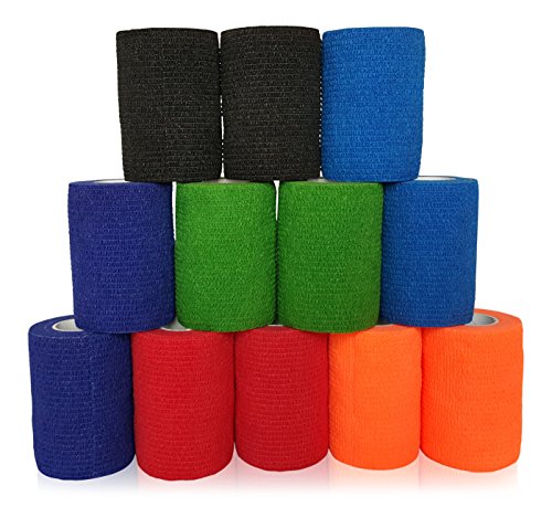 HGP Adhesive Elastic Bandage 12 Pack 3 Inch X 5 Yds Rolled Cohesive Wrap. Self Adherent Bandages for Ankle Support, Sport or Medical Supplies.
