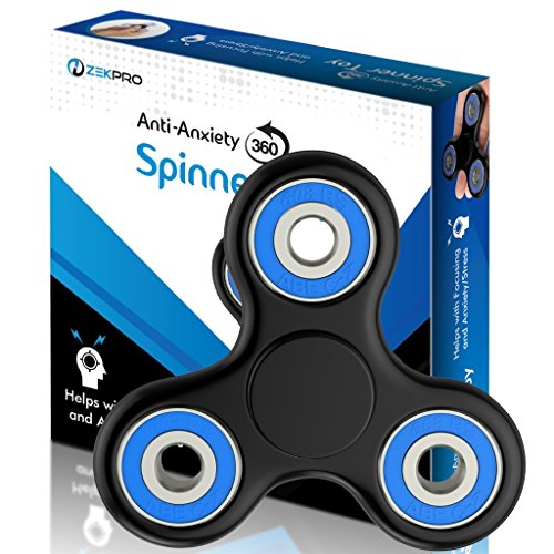 The Official Anti-Anxiety 360 Spinner with EBOOK [Titanium Alloy] Helps Focusing and Spins Over 4 Min - Fidget Toys [3D Figit] for Kids Stress Reduce ADHD Anxiety Steel Bearing (Black & Blue)