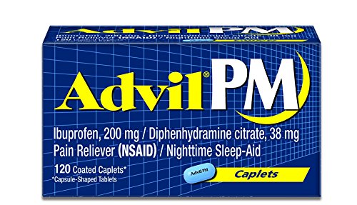 Advil PM Pain Reliever / Nighttime Sleep Aid Coated Caplet, 200mg Ibuprofen and 38mg Diphenhydramine (120 Count)