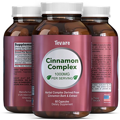 Complex Cinnamon Capsules - Vitamin For Weight Loss + Best Blood Sugar Support - 100{0ad59209ba3ce7f48e71d4a0dc628eee9b107ea7079661ded2b3bda89b047a8b} Pure For Men & Women - Antioxidant + Natural Essential Oils - Anti Inflammatory Supplement - 400mg - By Tevare