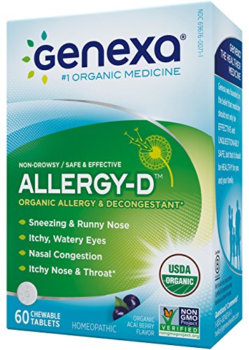 Genexa Homeopathic Allergy Medicine: Certified Organic, Physician Formulated, Natural, Non-Drowsy, Non-GMO Verified Decongestant. Helps Provide Seasonal Allergy Relief (60 Chewable Tablets)