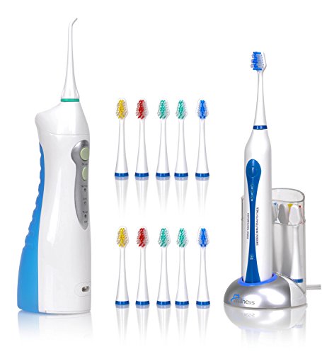 Wellness Oral Care Ultra High Powered Rechargeable Sonic Electric Toothbrush with 20 Heads and Water Flosser Kit